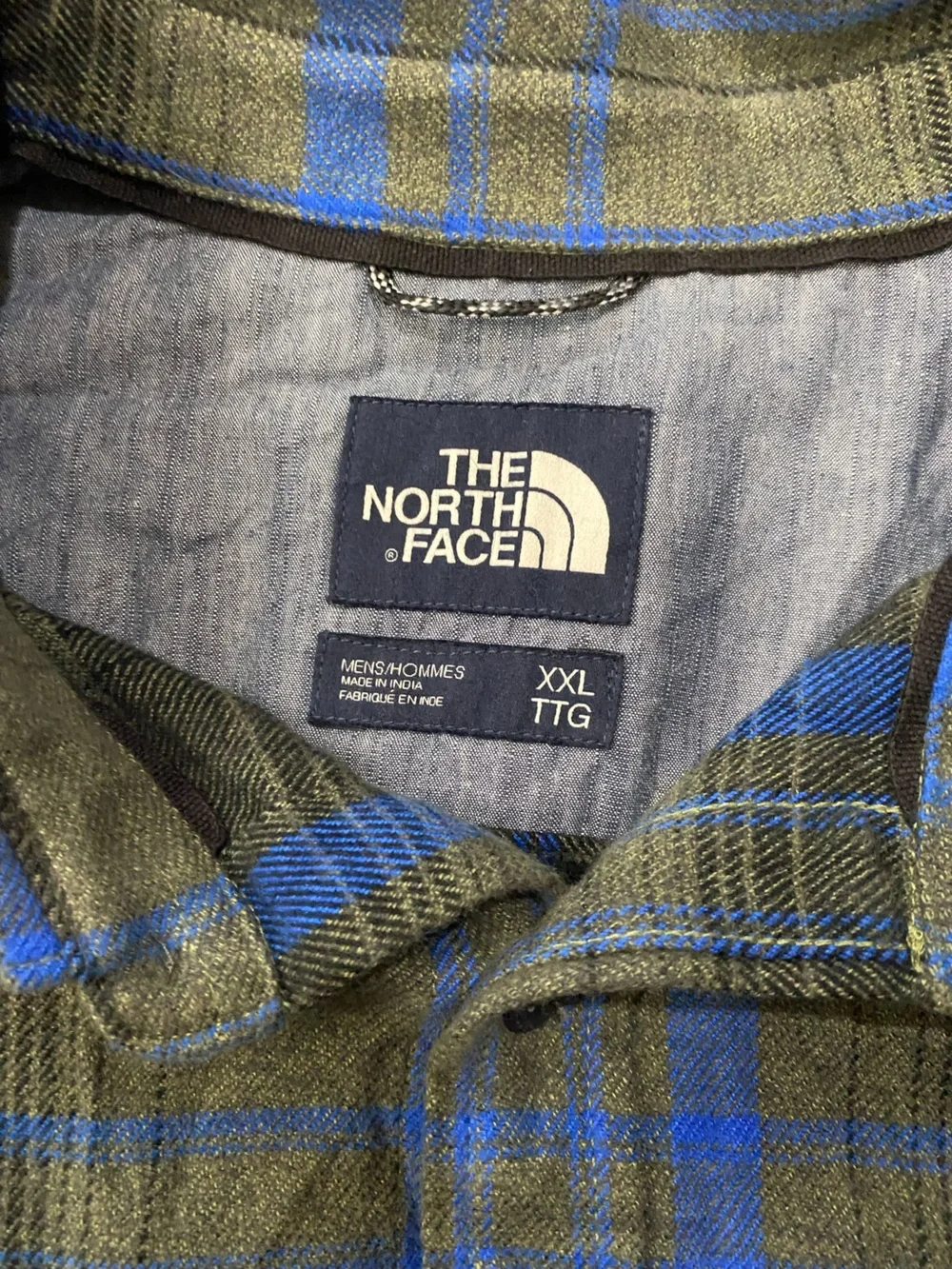 The North Face Mens XXL  Blue Gray Plaid Flannel Button Down Shirt Long Sleeve